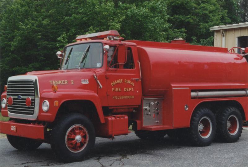 1973 Ford F-700 Tanker (retired).  500gpm / 3200gal.  Purchased in 1982 for additional water supply.